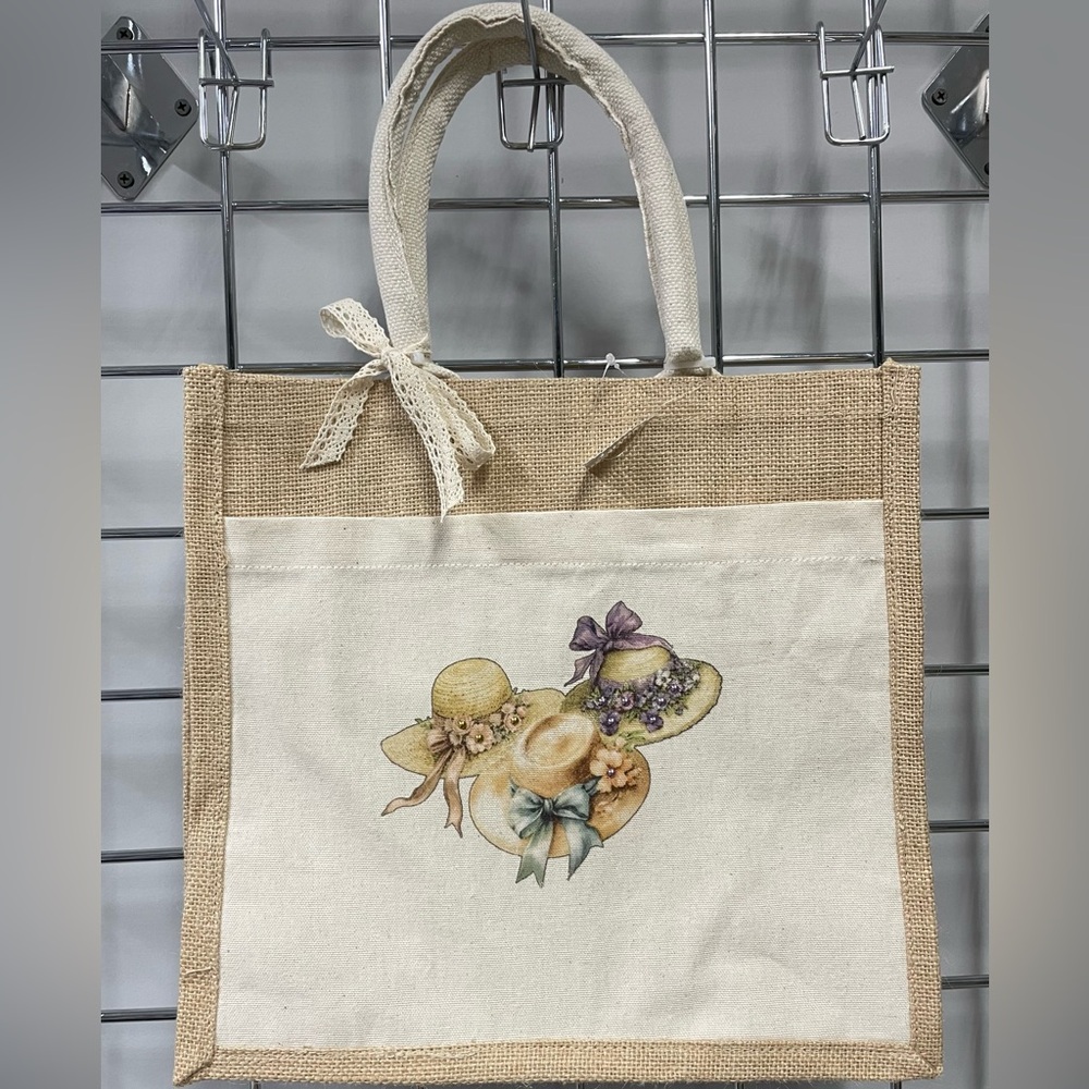 Canvas Tote Bag with Shabby Summer Hats 👒 Print - Brand 🆕